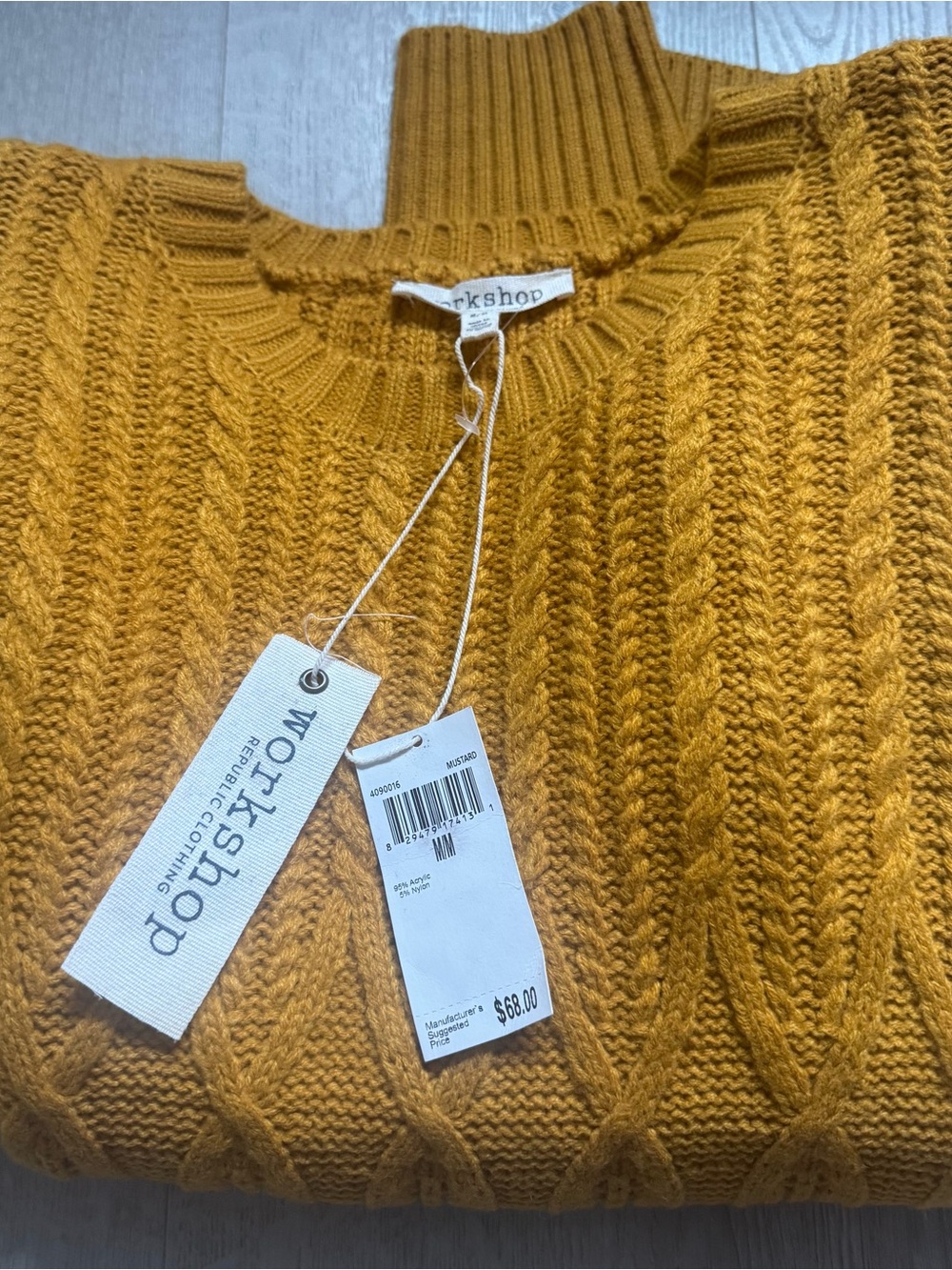 NWT Workshop Republic Clothing | Cable Knit Sweater | Mustard | Sz M